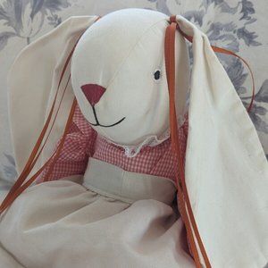 Vintage Floppy Ears Bunny Rabbit Doll Handmade Dress Apron Folk Art 24”